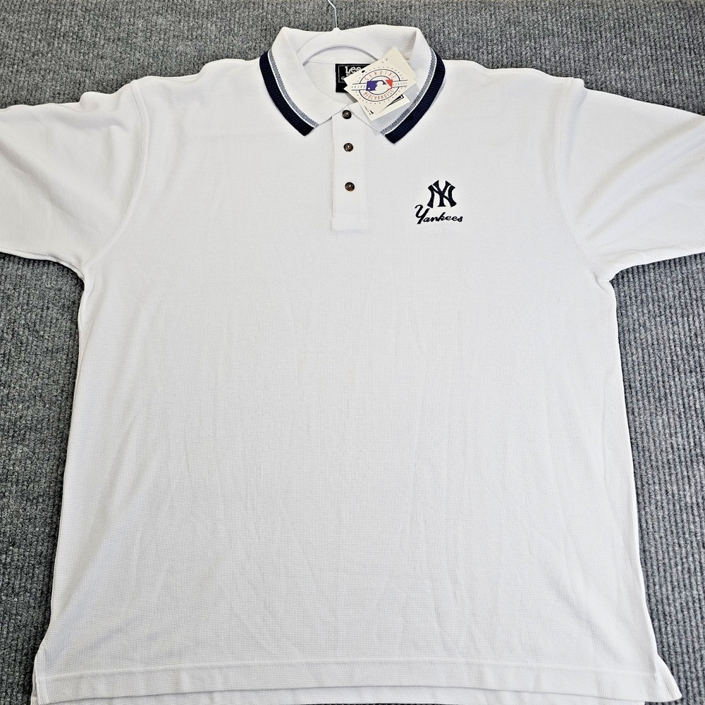 NWT New York Yankees Lee Sport MLB White Polo Shirt Size 2XL embroidered logo